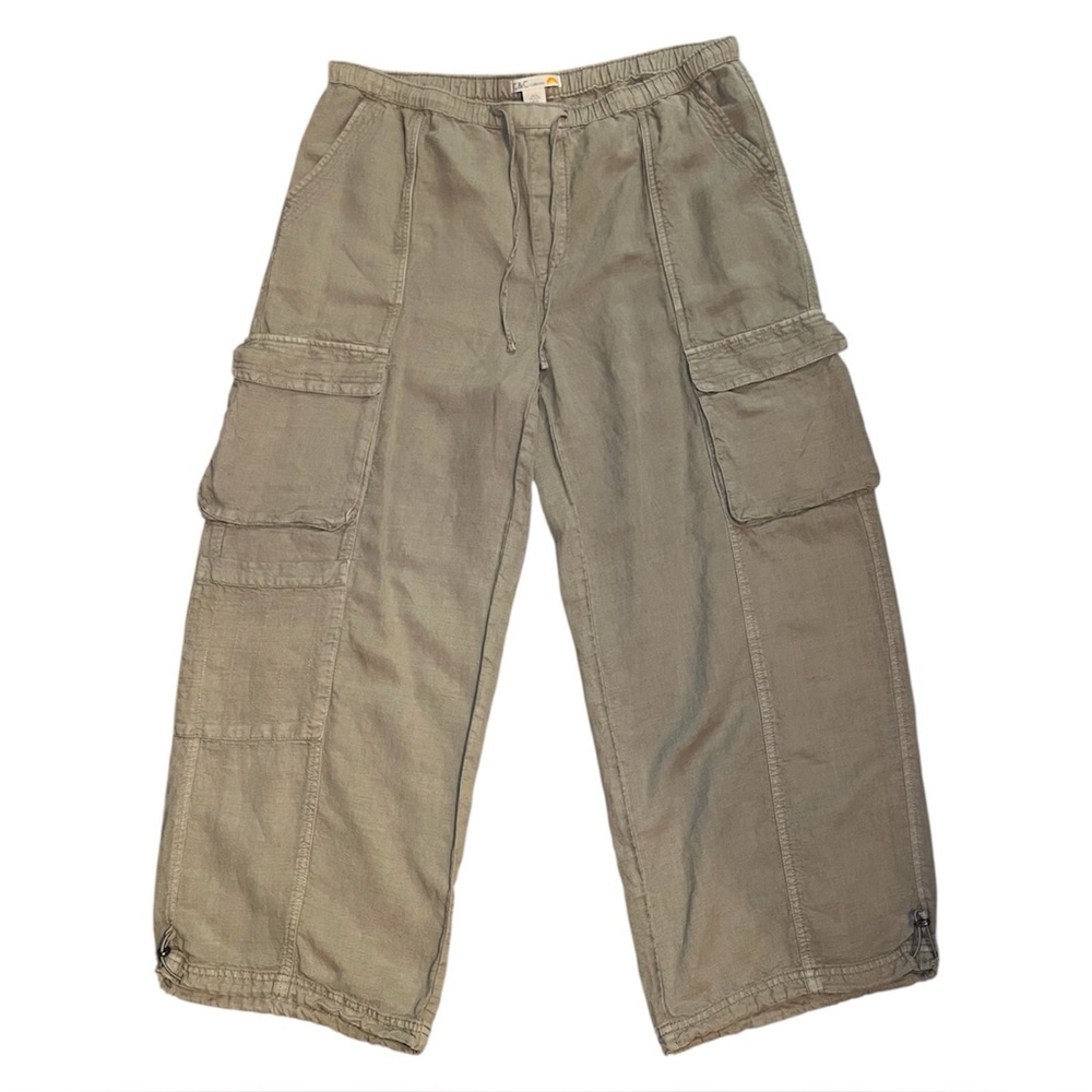 Women’s Sage Green Drawstring Cargo Wide-leg Pants with Pockets